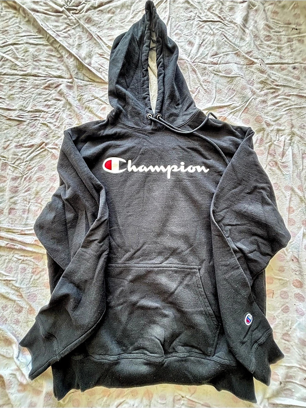 Champion Script Logo Pullover Hoodie in Black
